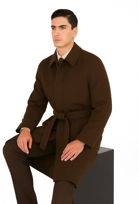 48 inch Men's Dress Coat belted Long Men's Dress Topcoat -  Winter coat ~ Men's Overcoat Four Button Coat With An 18 Inch