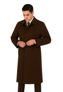 48 inch Men's Dress Coat belted Long Men's Dress Topcoat -  Winter coat ~ Men's Overcoat Four Button Coat With An 18 Inch