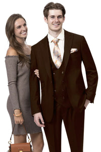 Modern Fit Wide Lapel Suit - Peak Lapel Suit with Double breasted Vest in Black - Navy Blue - Gold - Charcoal - Brown - Purple - Hunter