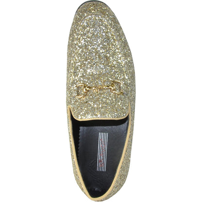 Bravo Mens Modern Glitter Sequin Prom Tuxedo Loafer in Gold - Men's Dress Shoes