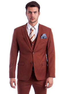 Graduation Suit - Men's Two Button Slim Fit Vested Solid Basic Color Suit in Light Brown Rust