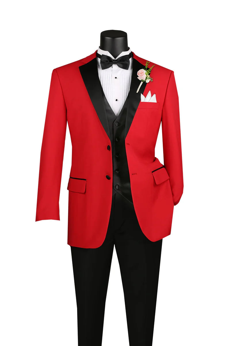 Santorini Collection - Regular Fit Red Tuxedo 4 Piece with Vest Bow Ti