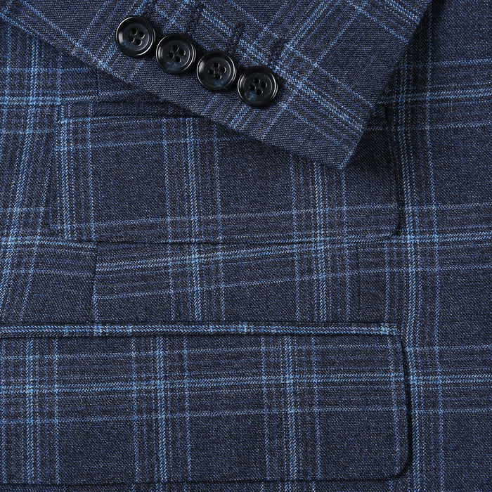 562-4 Men's Slim Fit Wool Stretch Checked Suits - Image 3