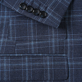 562-4 Men's Slim Fit Wool Stretch Checked Suits - Image 3