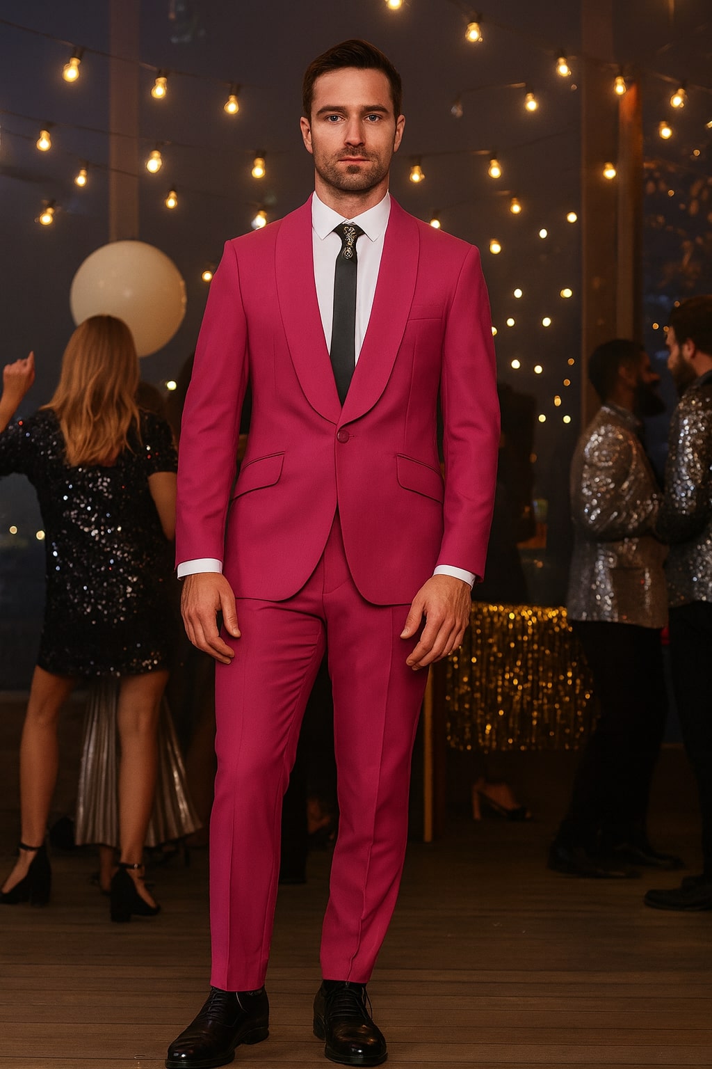 Mens Hot Pink Tuxedo Dinner Jacket + Pants with Shawl Lapel – Slim Fit 2-Piece Suit for Weddings, Proms Suit in Fuchsia Colors - Image 4