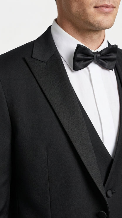 Men’s Black Boot Cut 3-Piece Tuxedo Suit – Peak Lapel Wedding, Prom and Formal Suit 1970s Style