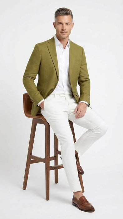 Men’s Olive Green Blazer Sport Coat – Linen Fabric Summer in pistachio sage green