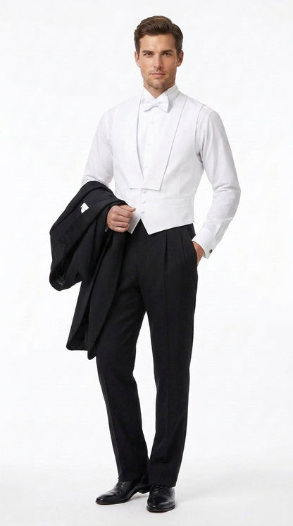 Men’s Black Victorian Tailcoat Tuxedo – 1800s 19th Century Edwardian Peak Lapel Formal Suit