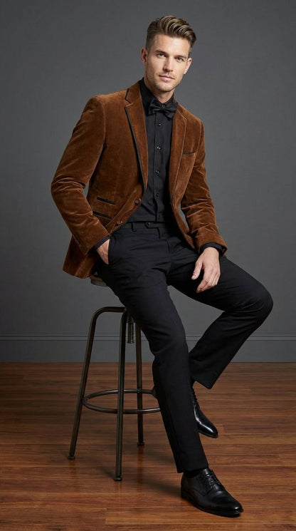 Brown Tuxedo Velvet Blazer for Men | Classic Formal Party and Evening Wear Dinner Jacket - Image 4