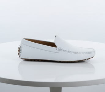 Men’s Mundo White Leather Loafers – Classic Slip-On Dress Shoes for Casual and Formal Wear