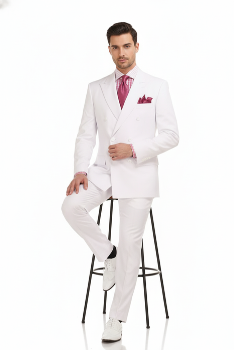 Men’s White Double-Breasted 3-Piece Suit Set – Premium Tailored Fit Formal Wedding and Evening Suit