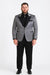 Silver Metallic Tuxedo Suit with Black Satin Peak Lapel – Mens Slim Fit Formal Wedding and Prom Attire in Charcoal Grey With Pants