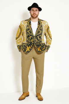 Men's Black and Gold Baroque Blazer with Matching Pants, Hat, and Shoe —  MensUSA