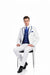 Men’s White and Royal Blue Pinstripe 3-Piece Suit – Classic Fit Blazer with Vest, Pants, and Tie