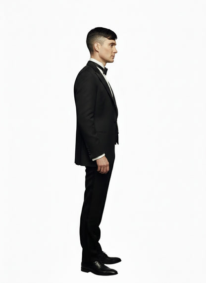 Men’s Black Peaky Blinders Style Three-Piece Tuxedo Suit – Classic Formal Suit with Blazer and Waistcoat Peak Lapel 1920s Style