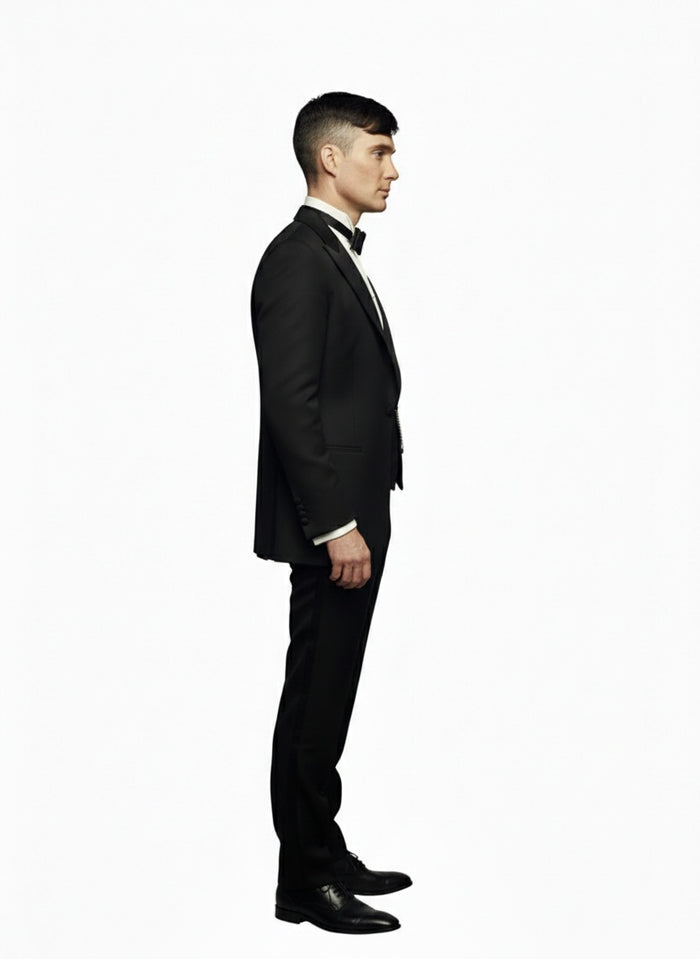 Men’s Black Peaky Blinders Style Three-Piece Tuxedo Suit – Classic Formal Suit with Blazer and Waistcoat Peak Lapel 1920s Style