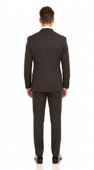 Men’s Double Breasted Suit – Classic Peak Lapel Formal Tuxedo Style Suit for Wedding in Black Ton on Tone Pinstripe