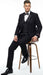 Men's Black Vested Tuxedo Suit with Patterned Lapel – Classic Formal Suit for Wedding, Party and Evening Events