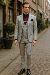 Men’s 3-Piece Light Grey Pinstripe Suit with Vest – Classic Business, Wedding, and Formal Attire