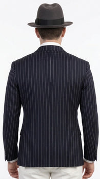 Men’s Black Pinstripe Blazer 1920s Gangster Mob Boss Style Jacket – Classic Double Breasted Vintage Suit Blazer, Formal Party Costume Wear