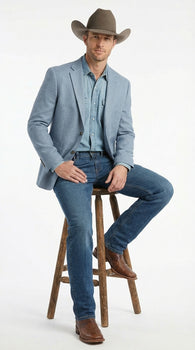 Mens Rugby Teal Baby Sky Western Blazer – Cowboy Style Casual Sport Coat for Men Classic Western Jacket in Light Blue Color