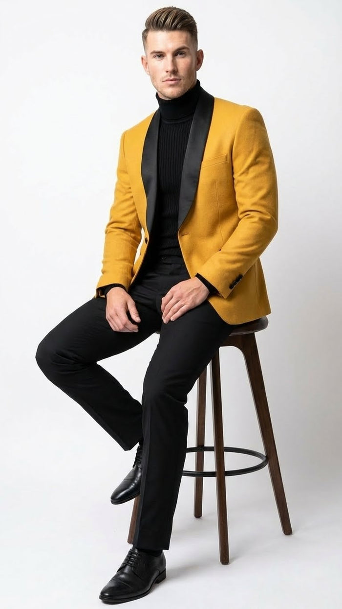 Men's Gold Shawl Lapel Blazer Tuxedo Dinner Jacket – Luxury Formal Blazer Jacket for Wedding, Party and Evening Events - Image 4