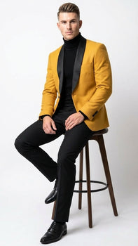 Men's Gold Shawl Lapel Blazer Tuxedo Dinner Jacket – Luxury Formal Blazer Jacket for Wedding, Party and Evening Events - Image 4