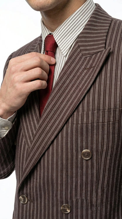 Men’s Brown Pinstripe Bonnie and Clyde Costume Suit – Vintage Gangster 1920s Outfit for Party, Halloween and Themed Events Modern Fit