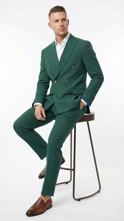 Vitali Brand Men’s Emerald Green Double Breasted Suit – Side Vented Modern Fit