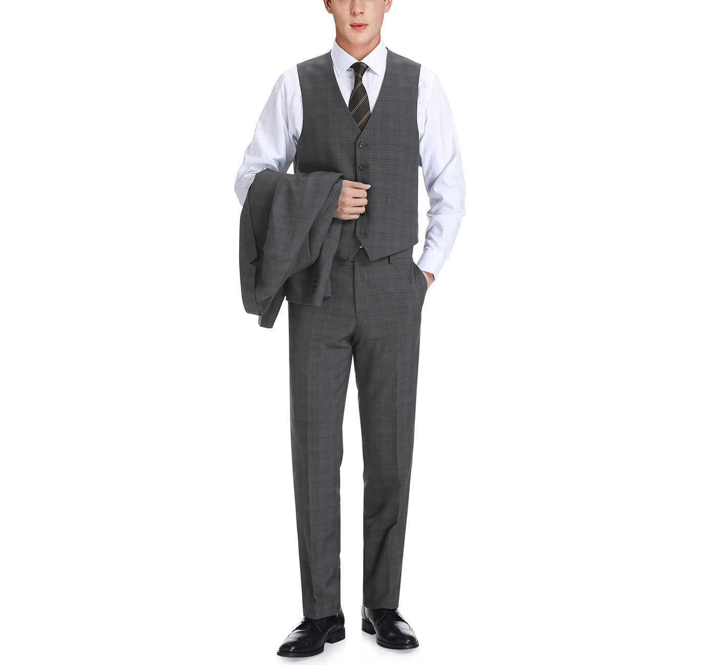 Designer Suit 278-1 Men's 3-Piece Classic Fit Single Breasted Windowpane Suit
