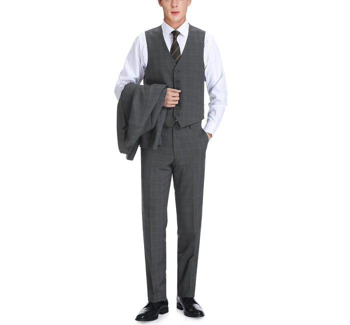 Designer Suit 278-1 Men's 3-Piece Classic Fit Single Breasted Windowpane Suit