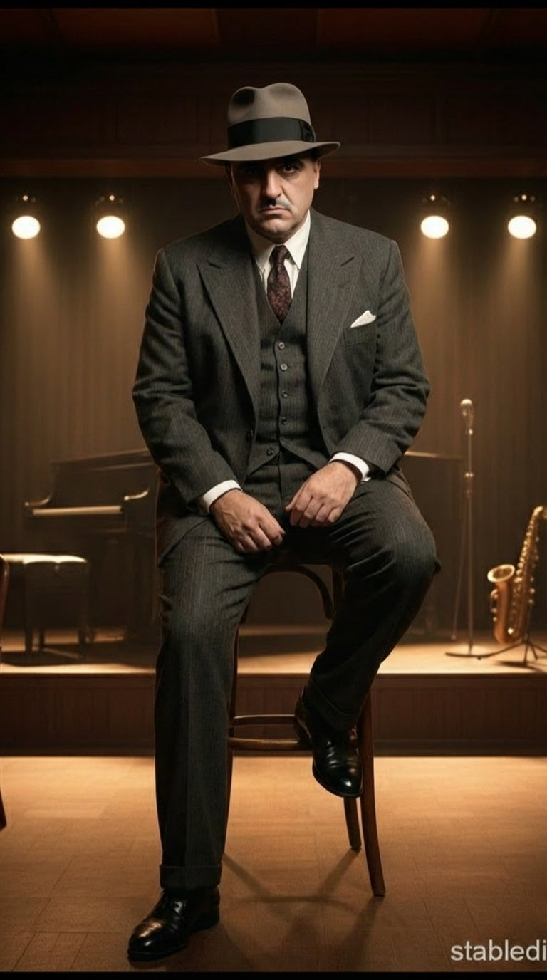 Al Capone Men’s Charcoal Gray Stripe 3-Piece Gangster Style Suit – 1920s Jazz Club Inspired Formal Suit Outfit - Image 4