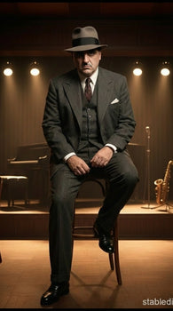 Al Capone Men’s Charcoal Gray Stripe 3-Piece Gangster Style Suit – 1920s Jazz Club Inspired Formal Suit Outfit - Image 4