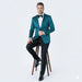 Mens Teal Blue Paisley Tuxedo Jacket – Elegant Shawl Lapel Dinner Blazer for Weddings, Prom and Formal Events - Greenish Blue