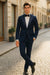 Men’s Navy Blue  Tuxedo with Satin Peak Lapel With Matching Color Lapel Sateen – Formal 2 Piece Suit