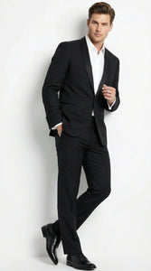 Tiglio Designer Men’s Black Single Button Tuxedo Suit – Formal Black Business and Wedding Suit Shawl Collar  Super 150's Wool Fabric