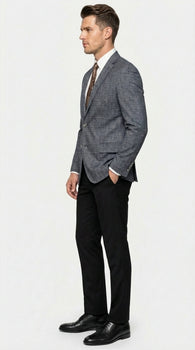 Men’s Charcoal Gray Windowpane Check Blazer – Classic Two Button Formal Sport Coat Jacket