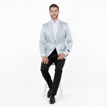 Big and Tall Men’s Silver Gray Paisley Tuxedo Jacket – Satin Shawl Lapel Blazer for Weddings, Proms, and Formal Events - Image 5
