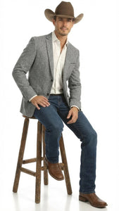 Men's Grey Tweed Herringbone Western Blazer Jacket  Style Look, Textured Formal Casual Sport Coat for Jeans - Image 4