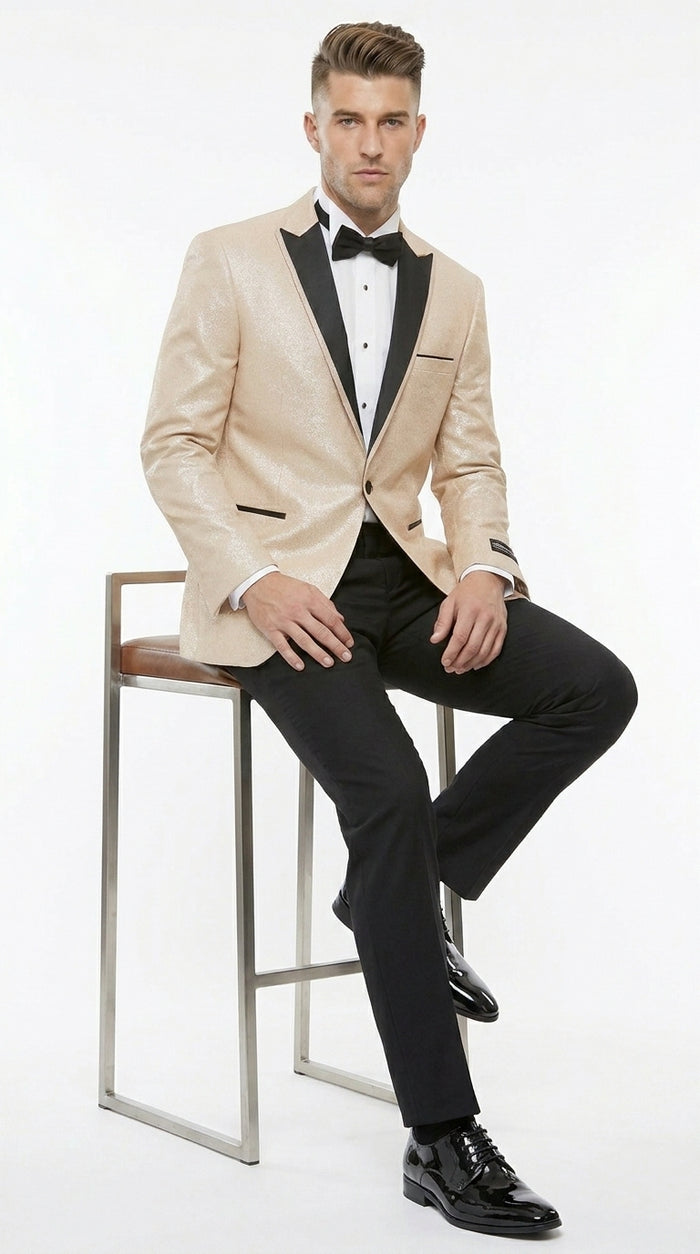 Men’s Gold Blazer with Black Lapel – Elegant Gold Formal Blazer Jacket for Wedding, Prom, Tuxedo in champagne Color