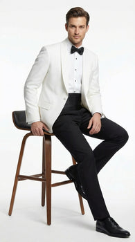 Men's White Dinner Jacket Tuxedo Blazer with Black Satin Shawl Lapel  With Black Tuxedo Pants - Image 4