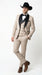 Men’s Beige Pinstripe Western 3 Piece Tuxedo Suit with Black Shawl Lapel, Formal Cowboy Wedding Prom Suit in Tan Khaki Color