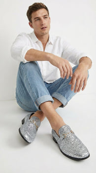 Men's Silver Gray Glitter Loafers | Sparkly Dress Shoes for Wedding, Prom, Party & Formal Events - Image 4