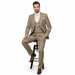 Men’s Beige Pinstripe Three-Piece Suit – Classic Fit Formal Suit with Vest and Flat-Front Pants in Tan Stripe By Rossiman