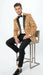 Men’s Yellow Gold Baroque Pattern Tuxedo Blazer Suit – Party and Wedding Jacket Prom Paisley Black Pants
