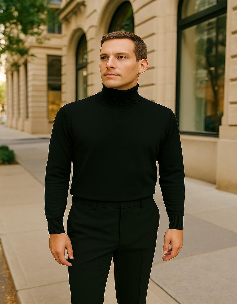 Men's Black Turtleneck Sweater – Classic Slim Fit Knit Pullover for Winter Layering - Image 4