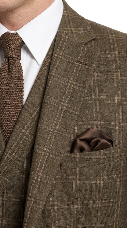 Men’s 1930s Brown Plaid 3 Piece Suit, Vintage Formal Wedding Business Dress Suit Set  Modern Fit
