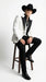 Men’s White Cowboy Tuxedo with Black Satin Lapel – Western Formal Suit with Matching Vest