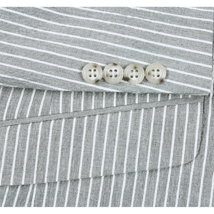 611-1 Men's Slim Fit Notch Lapels Gray Stripe Cotton Suits