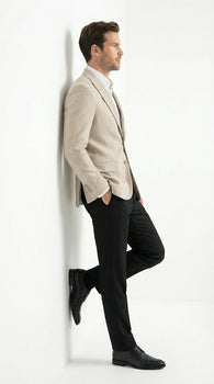 Zacchi Men’s Beige Hopsack Blazer – Classic Two Button Sport Coat with Peak Lapel Formal Jacket